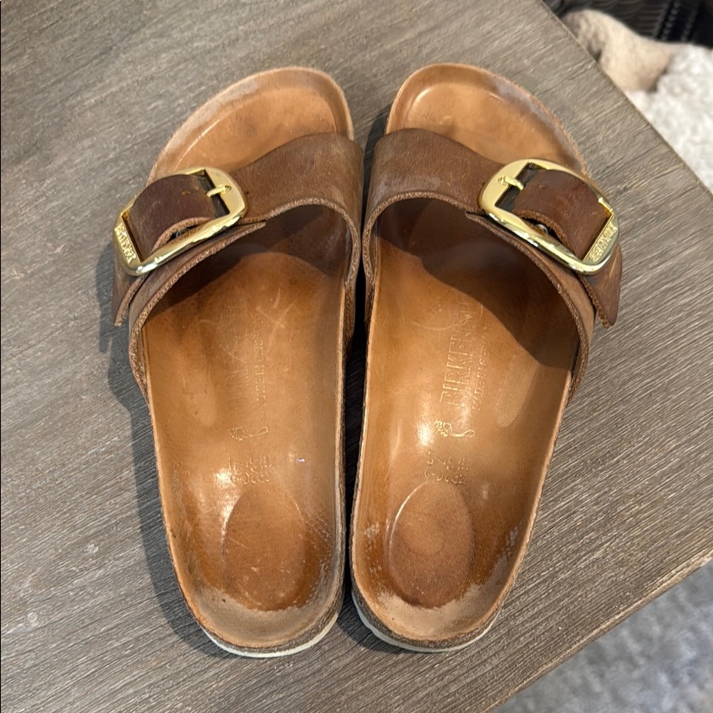 Birkenstock Madrid Big Buckle Brown Sandals with Gold Buckle